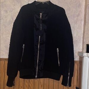 Black Daniel Patrick Sherpa fleece bomber jacket (m)